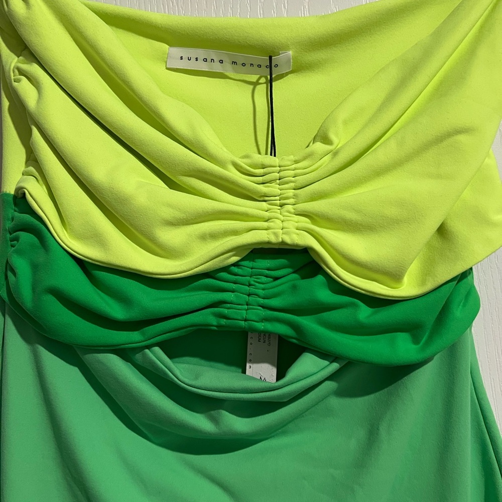 Susana Monaco Neon Lime, Kelly & Mint Strapless Cowl Dress